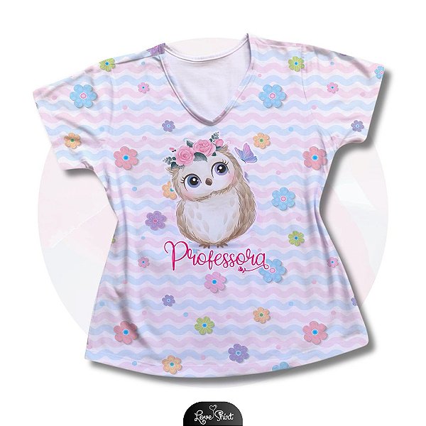 T-SHIRT PROFISSÃO PROFESSORA CORUJA VARIADA