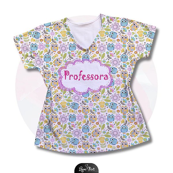 T-SHIRT PROFISSÃO PROFESSORA CORUJA TOTAL VARIADA