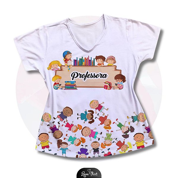 T-SHIRT PROFISSÃO PROFESSORA BARRA CRIANÇAS FUNDO BRANCO