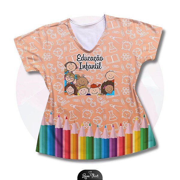 T-SHIRT PROFISSÃO EDUCAÇÃO INFANTIL BARRA LÁPIS FD LARAJA
