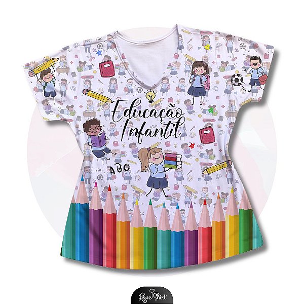 T-SHIRT PROFISSÃO EDUCAÇÃO INFANTIL BARRA DE LÁPIS VARIADA