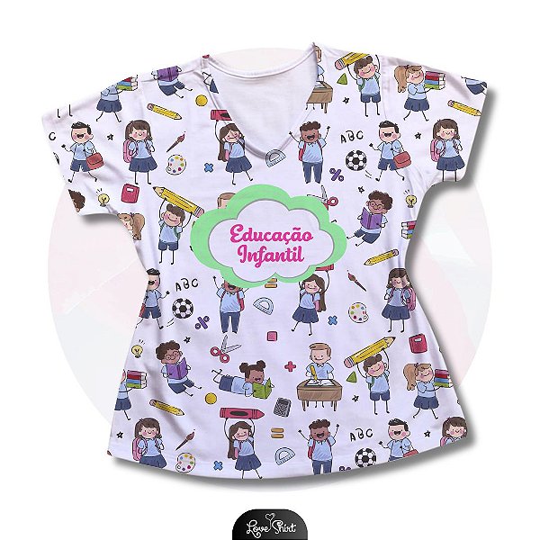 T-SHIRT PROFISSÃO EDUCAÇÃO INFANTIL ESCOLAR VARIADA