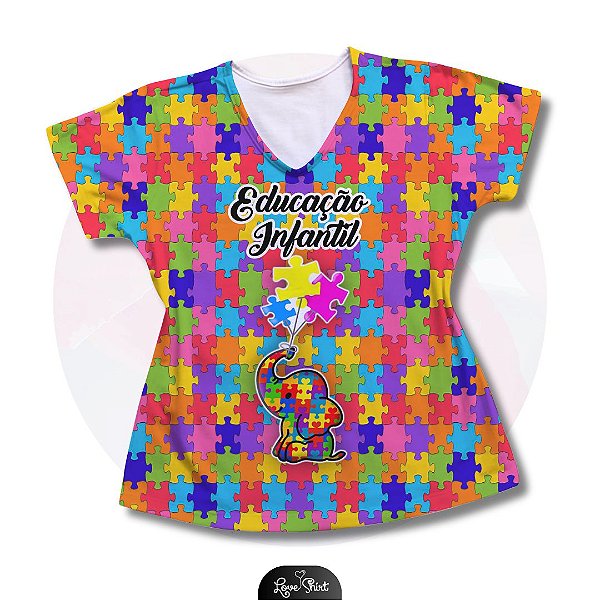 T-SHIRT PROFISSÃO EDUCAÇÃO INFANTIL AUTISMO QUEBRA CABEÇA TOTAL