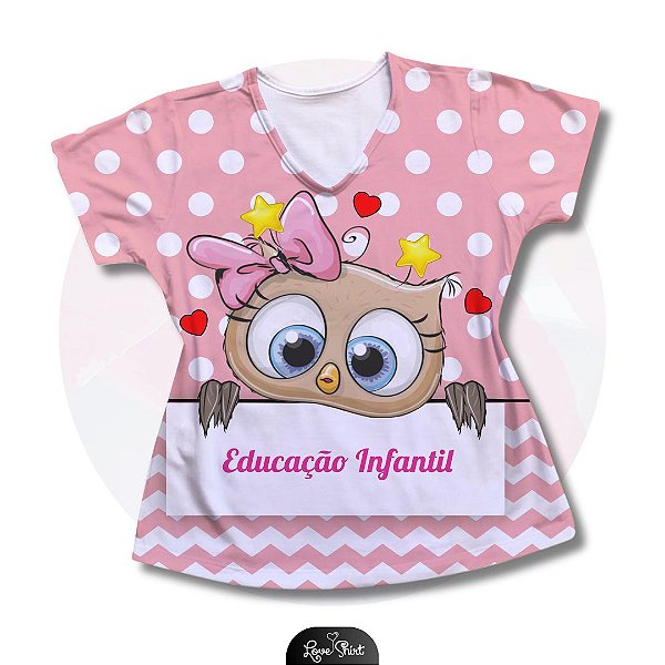 T-SHIRT PROFISSÃO EDUCAÇÃO INFANTIL CORUJA FD ROSA