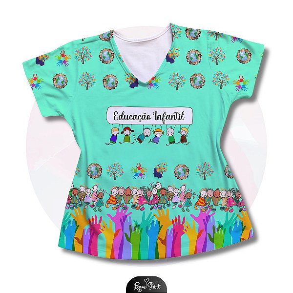 T-SHIRT PROFISSÃO EDUCAÇÃO INFANTIL FD VERDE BARRA MÃOS VARIADA