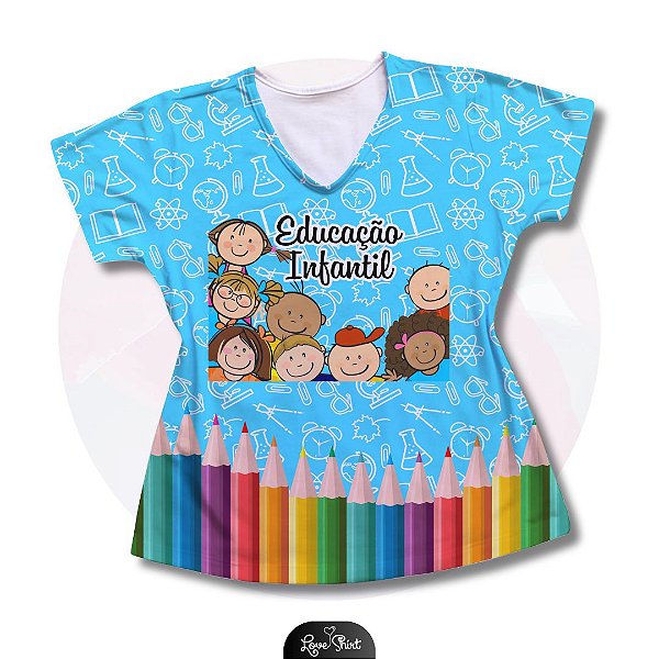 T-SHIRT PROFISSÃO EDUCAÇÃO INFANTIL FD AZUL BARRA DE LÁPIS CRIANÇAS CENTRAL