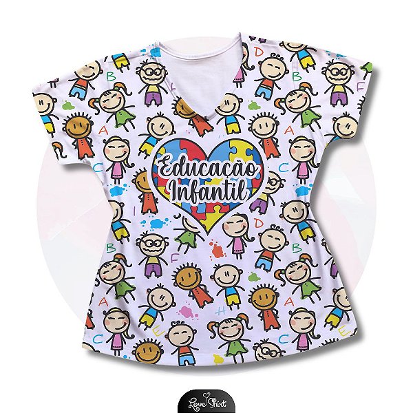 T-SHIRT PROFISSÃO EDUCAÇÃO INFANTIL TOTAL BONECOS CORAÇÃO CENTRAL