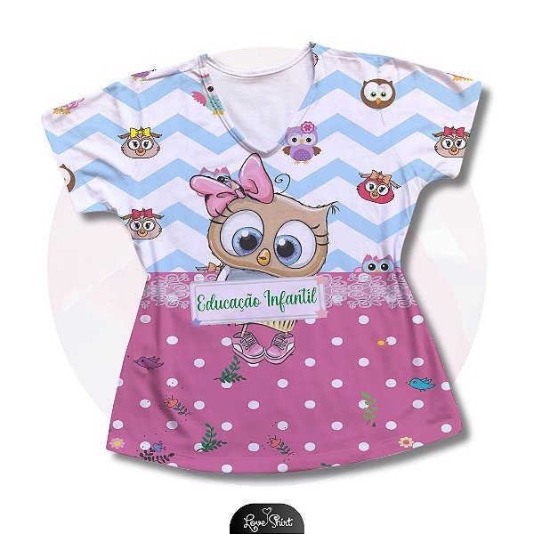 T-SHIRT PROFISSÃO EDUCAÇÃO INFANTIL CORUJA BARRA ROSA
