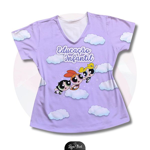 T-SHIRT PROFISSÃO EDUCAÇÃO INFANTIL MENINAS SUPER PODEROSAS FD LILÁS
