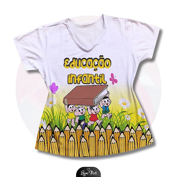 T-SHIRT PROFISSÃO EDUCAÇÃO INFANTIL TURMA DA MÔNICA BARRA DE LÁPIS
