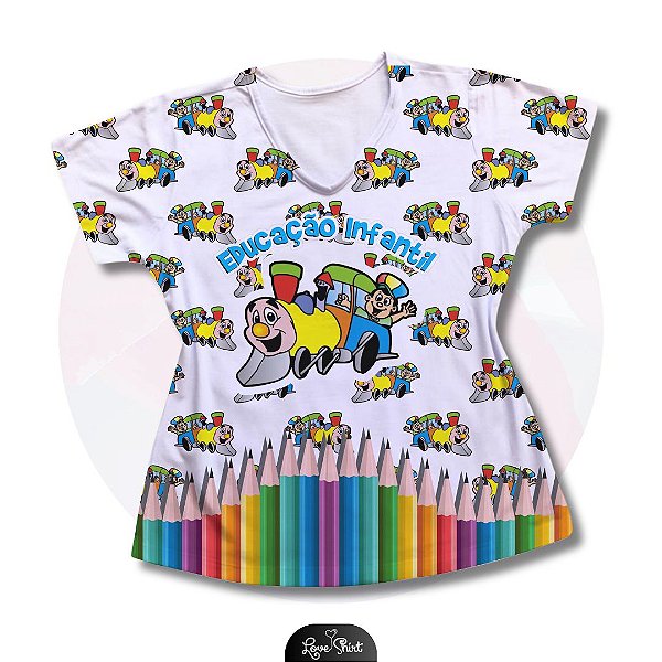 T-SHIRT PROFISSÃO EDUCAÇÃO INFANTIL TRENZINHO BARRA DE LÁPIS