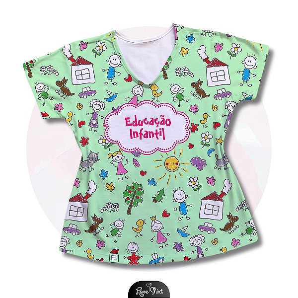 T-SHIRT PROFISSÃO EDUCAÇÃO INFANTIL VARIADA FUNDO VERDE