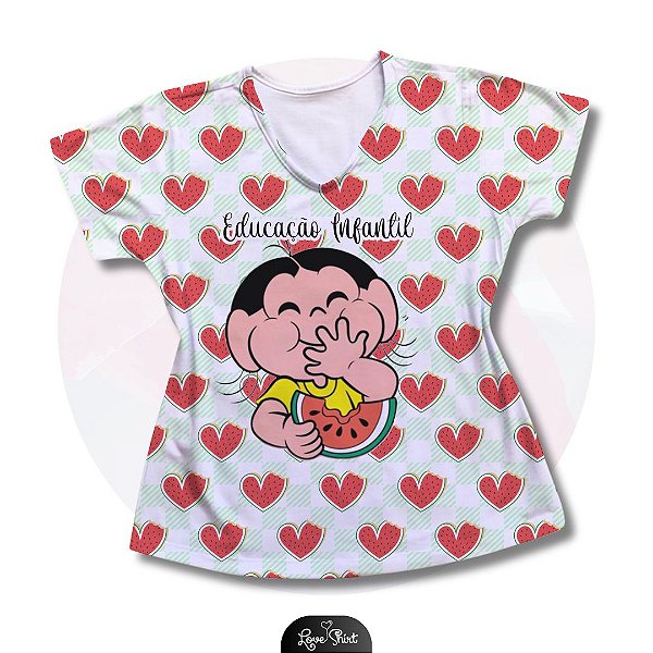 T-SHIRT PROFISSÃO EDUCAÇÃO INFANTIL MÔNICA FD CORAÇÃO TOTAL