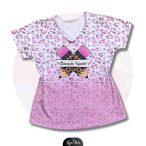 T-SHIRT PROFISSÃO EDUCAÇÃO INFANTIL LÁPIS DEGRADÊ ONCINHA