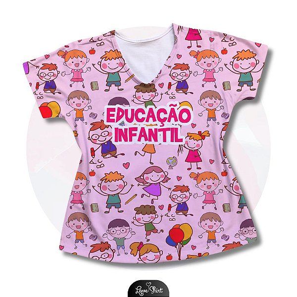 T-SHIRT PROFISSÃO EDUCAÇÃO INFANTIL VARIADA FD ROSA