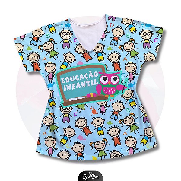 T-SHIRT PROFISSÃO EDUCAÇÃO INFANTIL VARIADO FD AZUL