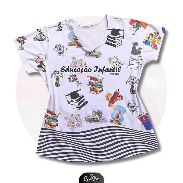 T-SHIRT PROFISSÃO EDUCAÇÃO INFANTIL VARIADA ESCOLAR BARRA ONDULADA PRETA
