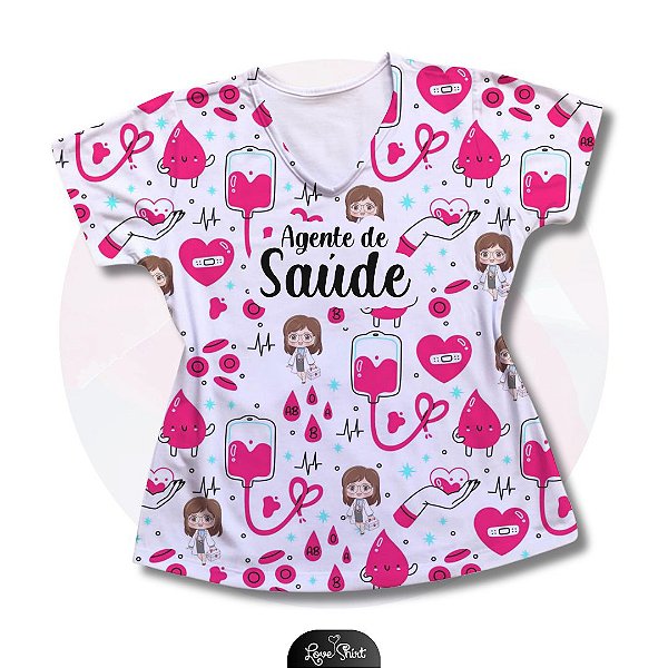 T-SHIRT PROFISSÃO AGENTE DE SAÚDE VARIADA FD ROSA