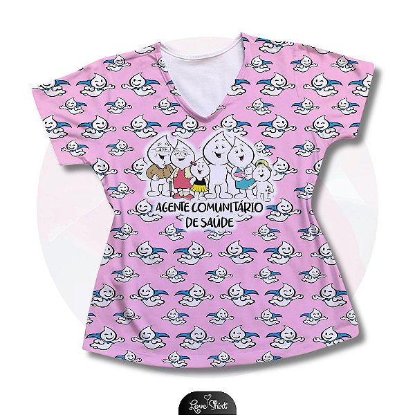 T-SHIRT PROFISSÃO AGENTE DE SAÚDE FAMÍLIA GOTINHA FD ROSA