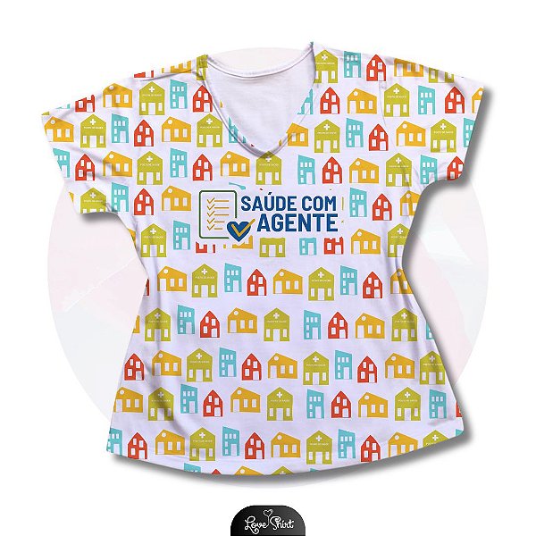 T-SHIRT PROFISSÃO AGENTE DE SAÚDE CASAS COLORIDAS
