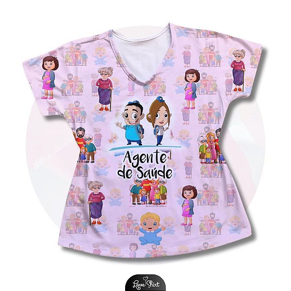 T-SHIRT PROFISSÃO AGENTE DE SAÚDE PESSOAS FD ROSA VARIADO