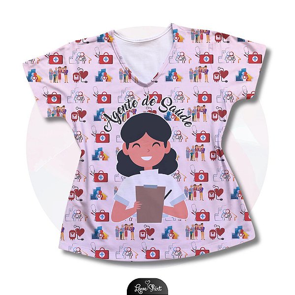 T-SHIRT PROFISSÃO AGENTE DE SAÚDE MULHER FD ROSA VARIADO