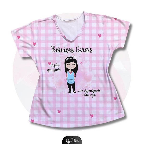 T-SHIRT PROFISSÃO SERVIÇOS GERAIS MULHER FD XADREZ ROSA