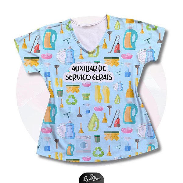 T-SHIRT PROFISSÃO AUXILIAR DE SERVIÇOS GERAIS  VARIADO AZUL