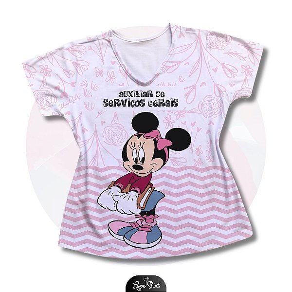 T-SHIRT PROFISSÃO AUXILIAR DE SERVIÇOS GERAIS MINNIE FD ROSA
