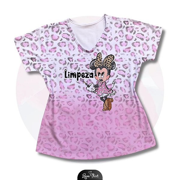 T-SHIRT PROFISSÃO LIMPEZA MINNIE FD DEGRADÊ ROSA DE ONCINHA