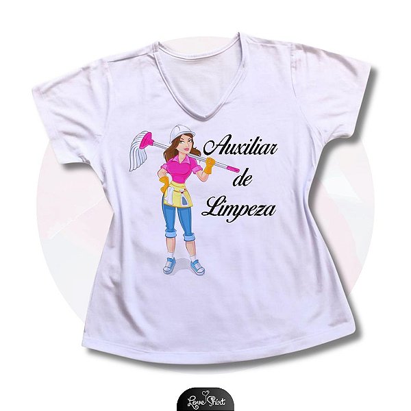 T-SHIRT PROFISSÃO AUXILIAR DE LIMPEZA CENTRAL MULHER