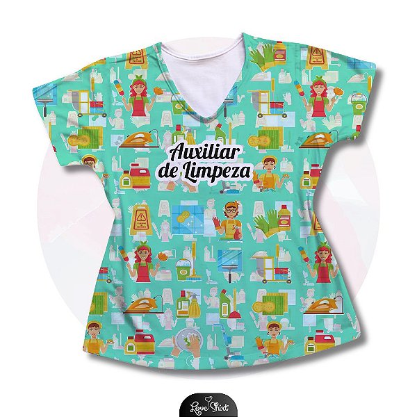 T-SHIRT PROFISSÃO AUXILIAR DE LIMPEZA VARIADA VERDE 02