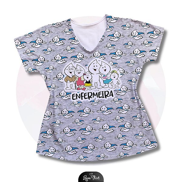 T-SHIRT PROFISSÃO ENFERMEIRA FAMILIA GOTINHA FD MESCLA