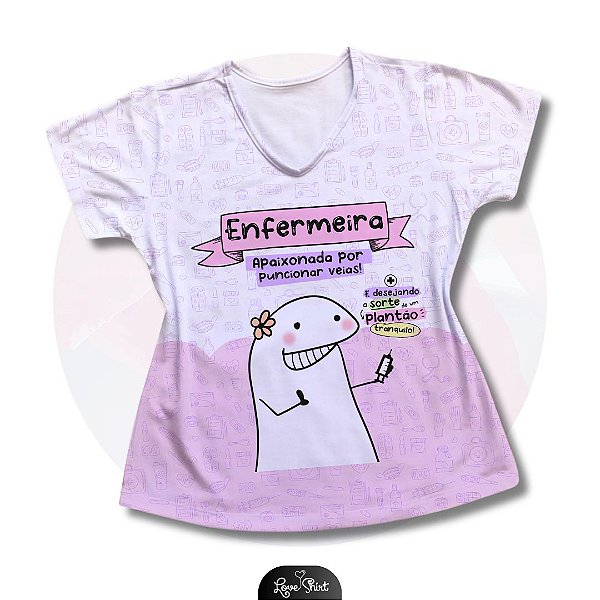 T-SHIRT PROFISSÃO ENFERMEIRA FLORK BARRA ROSA