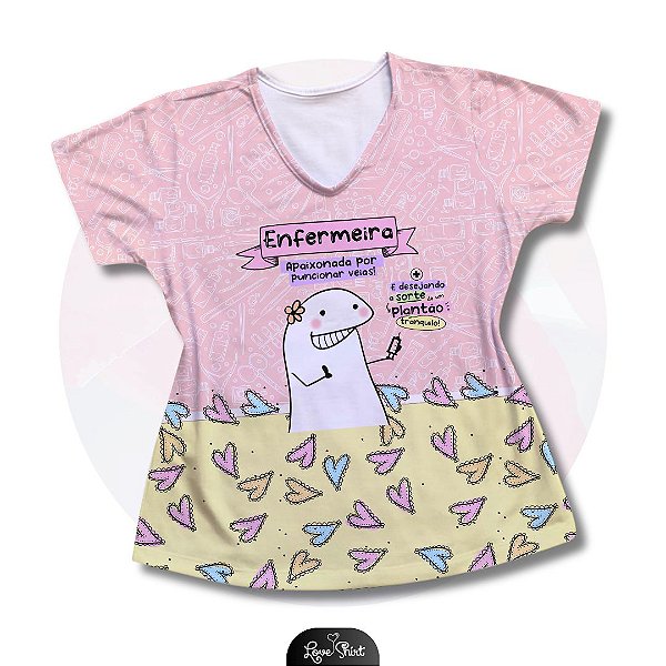 T-SHIRT PROFISSÃO ENFERMEIRA FLORK BARRA AMARELO FD ROSA