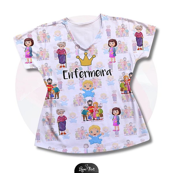 T-SHIRT PROFISSÃO ENFERMEIRA COROA E FAMILIA FD VARIADO