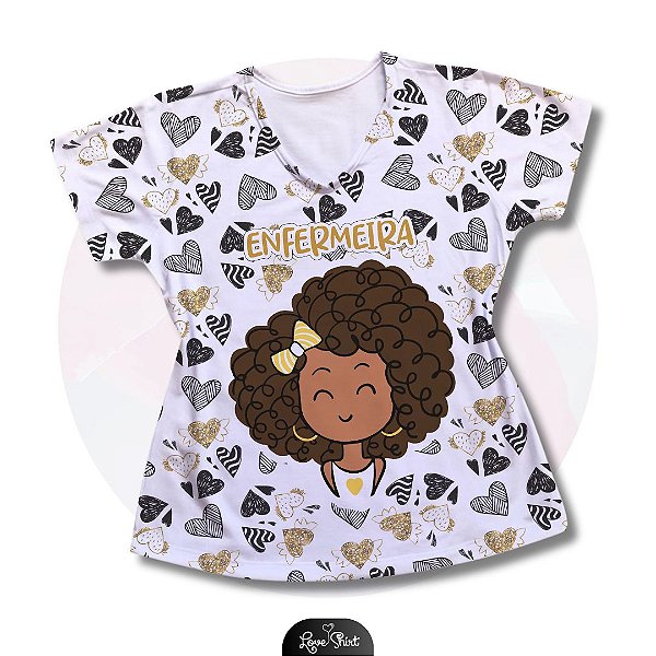 T-SHIRT PROFISSÃO ENFERMEIRA MULHER FD CORAÇÕES