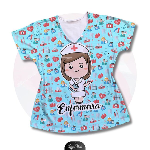T-SHIRT PROFISSÃO ENFERMEIRA MULHER FD VARIADO AZUL