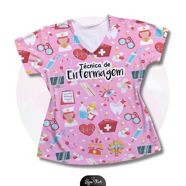 T-SHIRT PROFISSÃO TÉCNICA DE ENFERMAGEM VARIADA ROSA 02