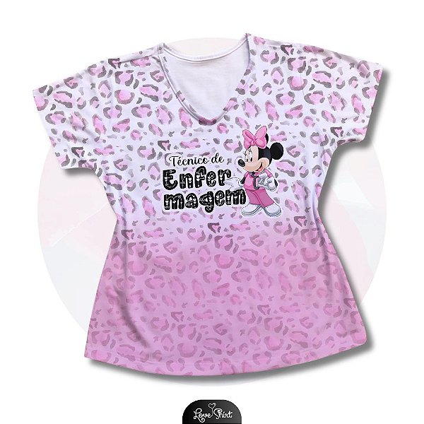 T-SHIRT PROFISSÃO TÉCNICA DE ENFERMAGEM MINNIE DEGRADÊ ROSA ONÇA