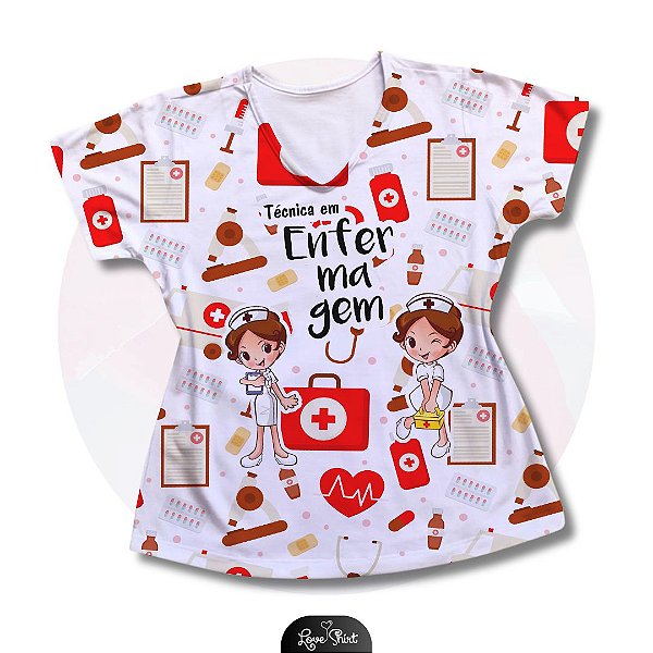 T-SHIRT PROFISSÃO TÉCNICA DE ENFERMAGEM MULHERES FD VERMELHO VARIADO