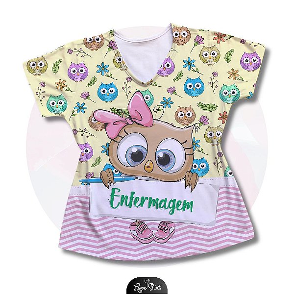 T-SHIRT PROFISSÃO ENFERMAGEM CORUJA BARRA FD AMARELO
