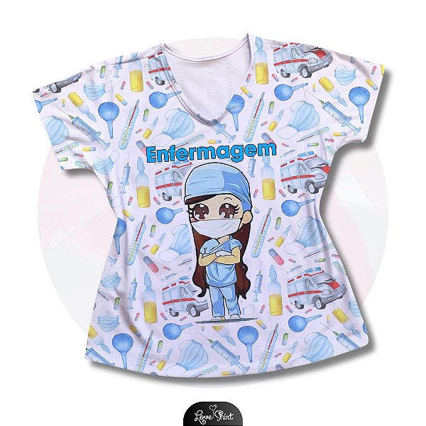 T-SHIRT PROFISSÃO ENFERMAGEM BONECA FD AMBULÂNCIA VARIADA