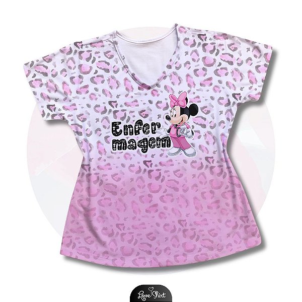 T-SHIRT PROFISSÃO ENFERMAGEM MINNIE DEGRADÊ ROSA ONÇA