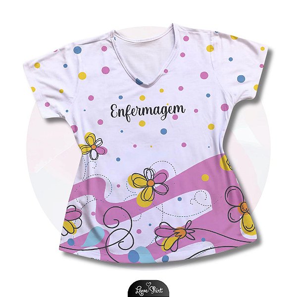 T-SHIRT PROFISSÃO ENFERMAGEM BARRA ROSA FLORAL