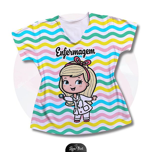 T-SHIRT PROFISSÃO ENFERMAGEM BONECA LOIRA FD VARIADO