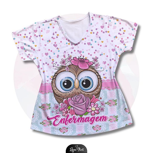 T-SHIRT PROFISSÃO ENFERMAGEM CORUJA BARRA FD VARIADO