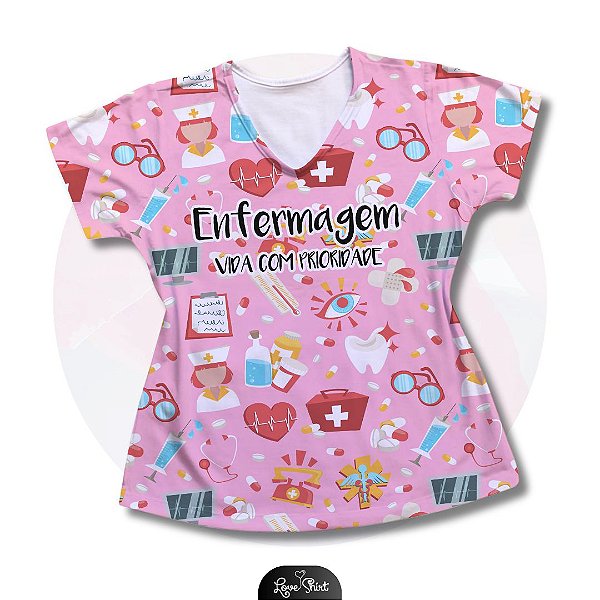 T-SHIRT PROFISSÃO ENFERMAGEM VARIADA FD ROSA 2