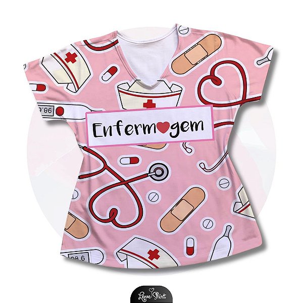 T-SHIRT PROFISSÃO ENFERMAGEM VARIADA FD ROSA