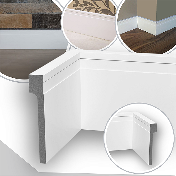 Kit 5 Barras Rodapé de Sobrepor Poliestireno 12 cm Altura Branco Frisado (25mm x 2 metros)